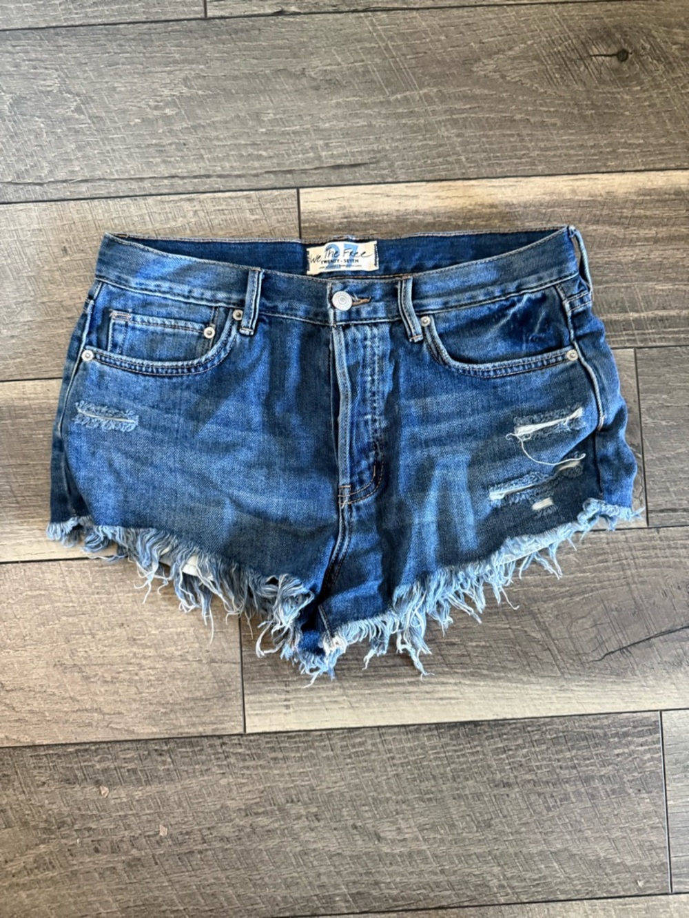 We The Free Blue Denim Shorts Distressed Cutoff Button Size 27